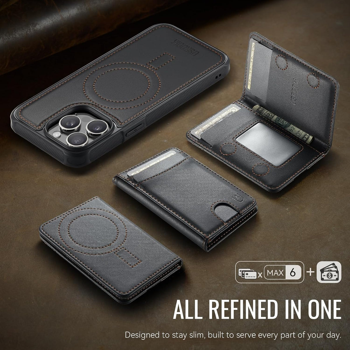 for iPhone 15 Pro Max Wallet Case Compatible with Magsafe, Black