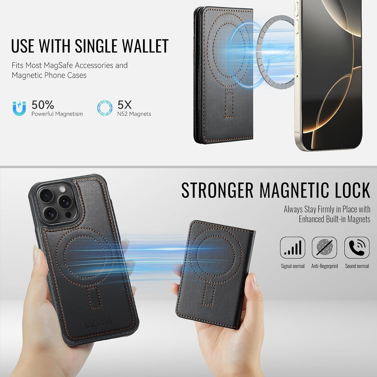 for iPhone 15 Pro Max Wallet Case Compatible with Magsafe, Black