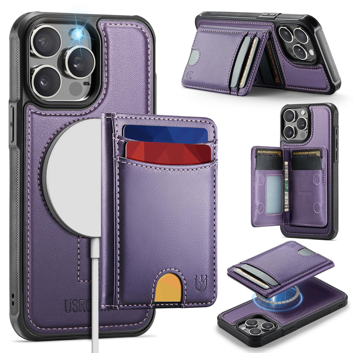 iPhone 15 Pro Max MagSafe Wallet Case, RFID Card Holder Kickstand