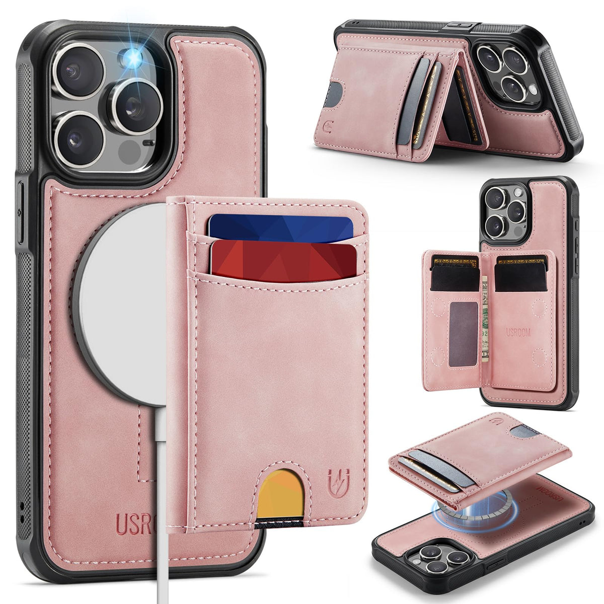 iPhone 15 Pro Max MagSafe Wallet Case, RFID Card Holder Kickstand