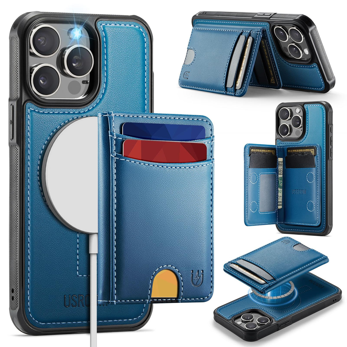 iPhone 15 Pro Max MagSafe Wallet Case, RFID Card Holder Kickstand