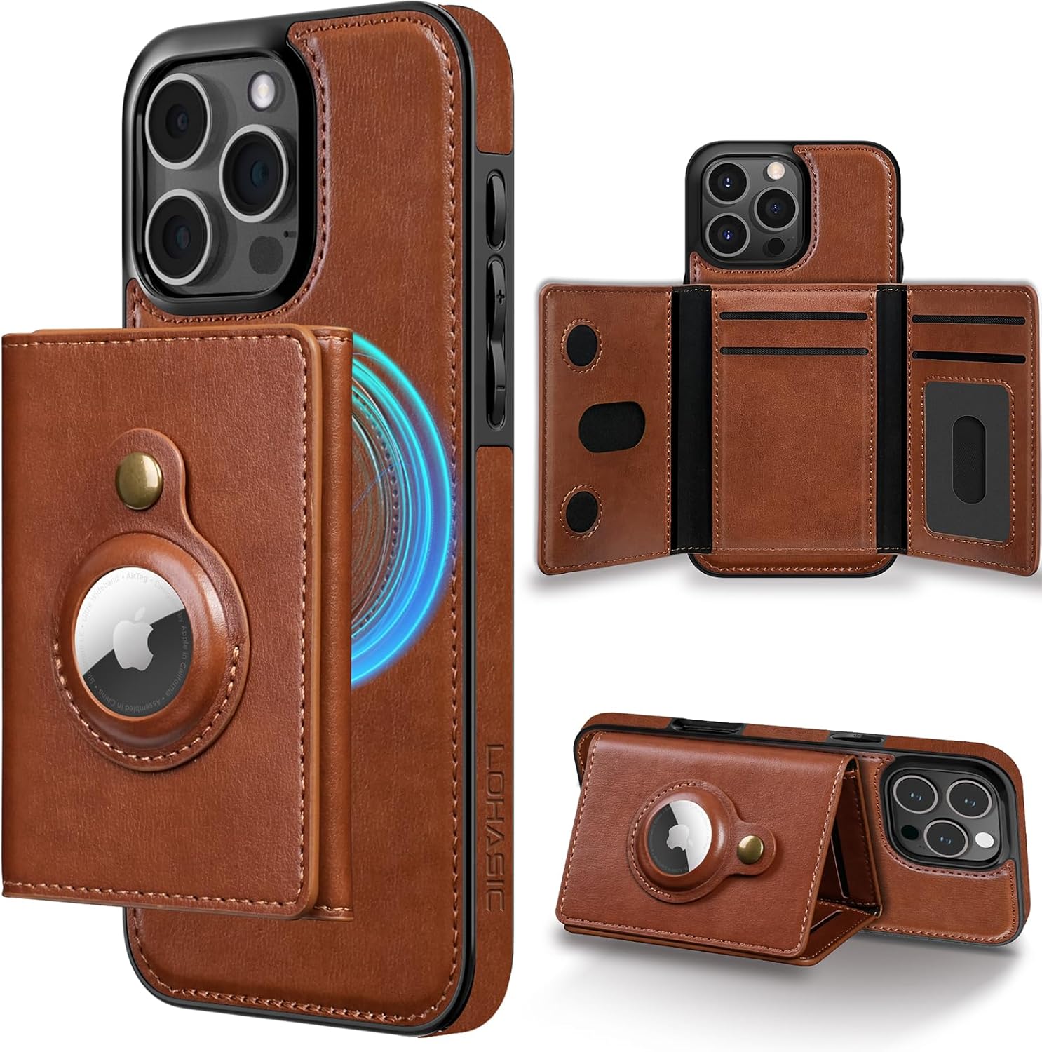 iPhone 16 Pro Max Leather Wallet Case with Airtag Holder, Magsafe & RFID Blocking, Brown / For iPhone 16 Pro Max-6.9Inch iPhone 16 Pro Max Leather Wallet Case with Airtag Holder, Magsafe & RFID Blocking, Brown / For iPhone 16 Pro Max-6.9Inch