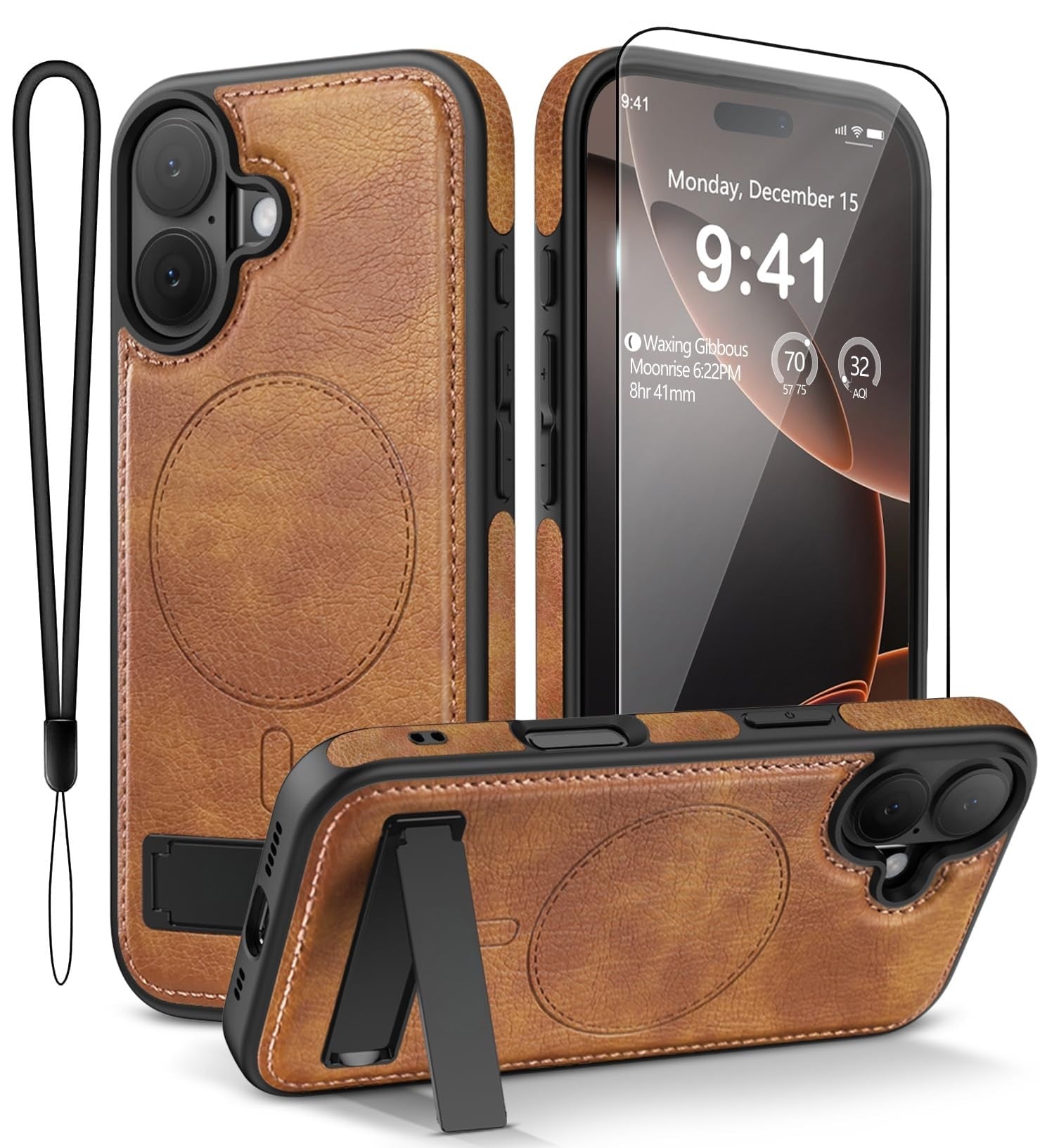 iPhone 17 Pro Max Leather Case with MagSafe Magnetic Kickstand