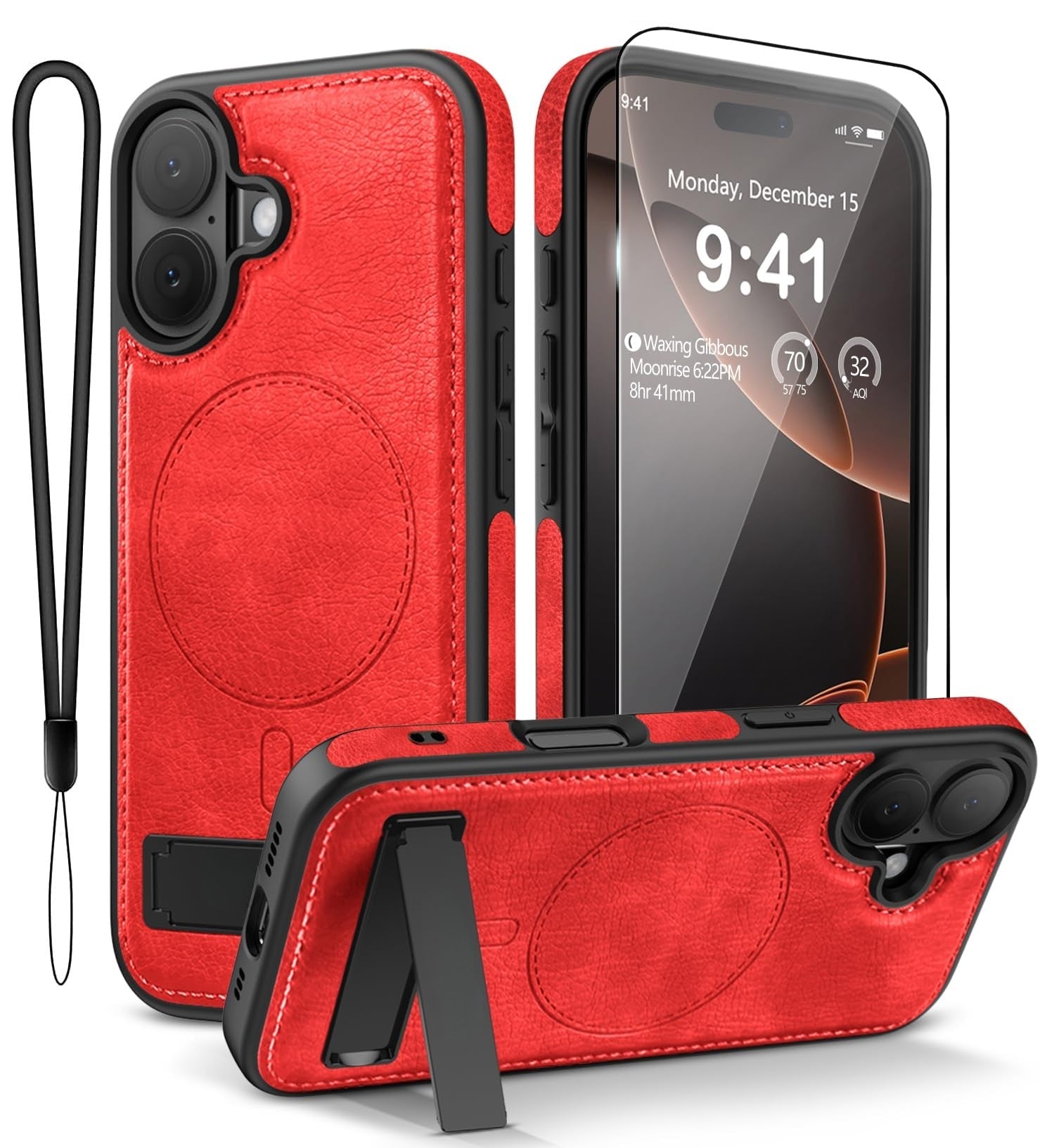 iPhone 17 Pro Max Leather Case with MagSafe Magnetic Kickstand