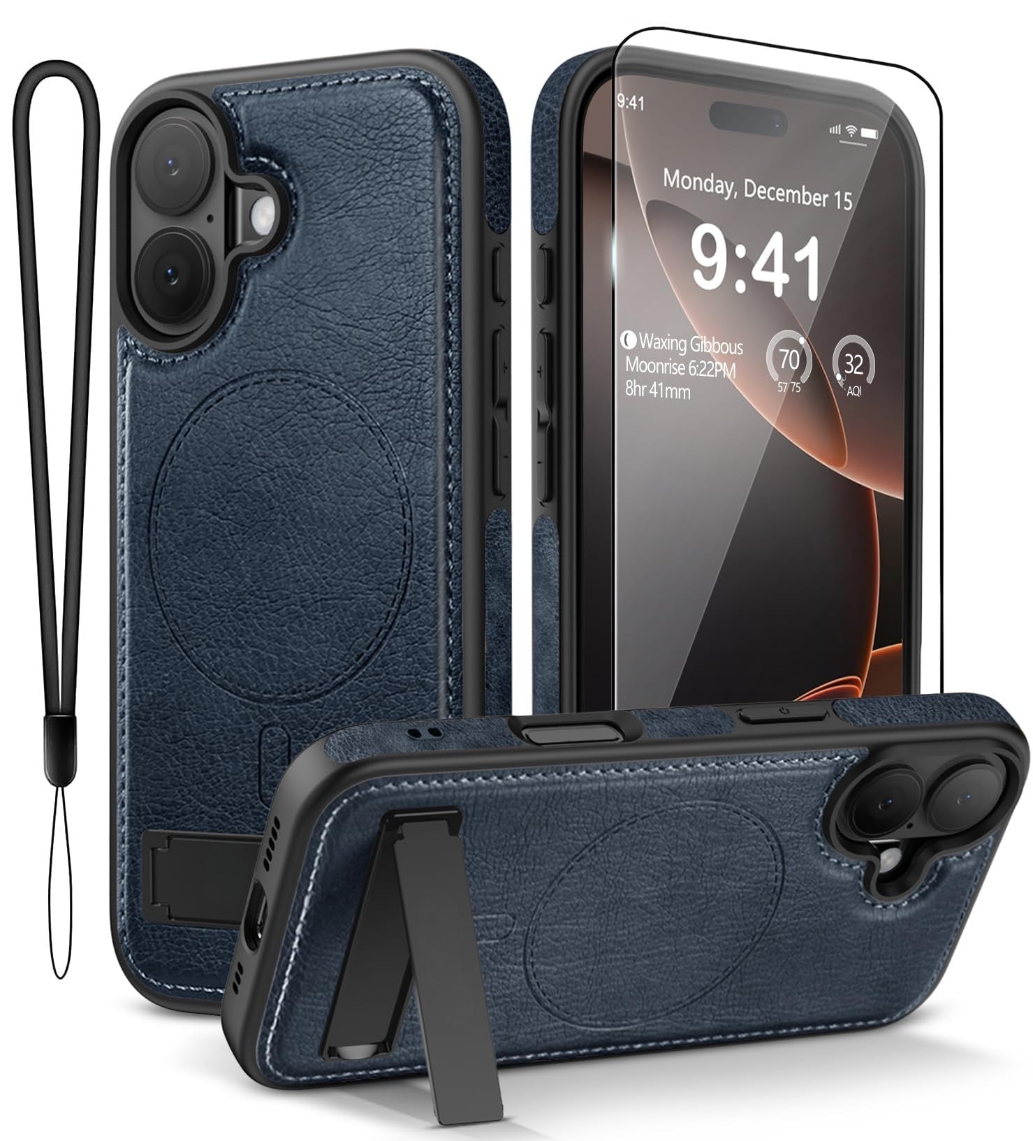iPhone 17 Pro Max Leather Case with MagSafe Magnetic Kickstand