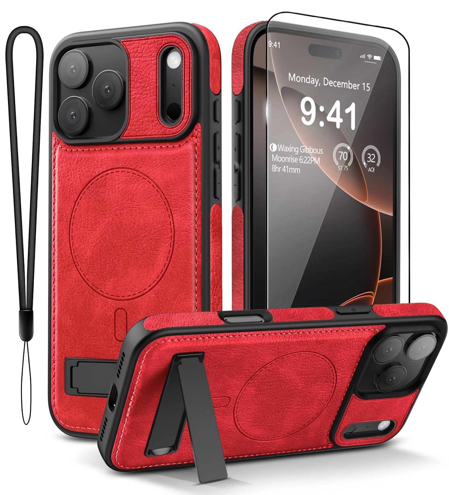 iPhone 17 Pro Max Leather Case with MagSafe Magnetic Kickstand