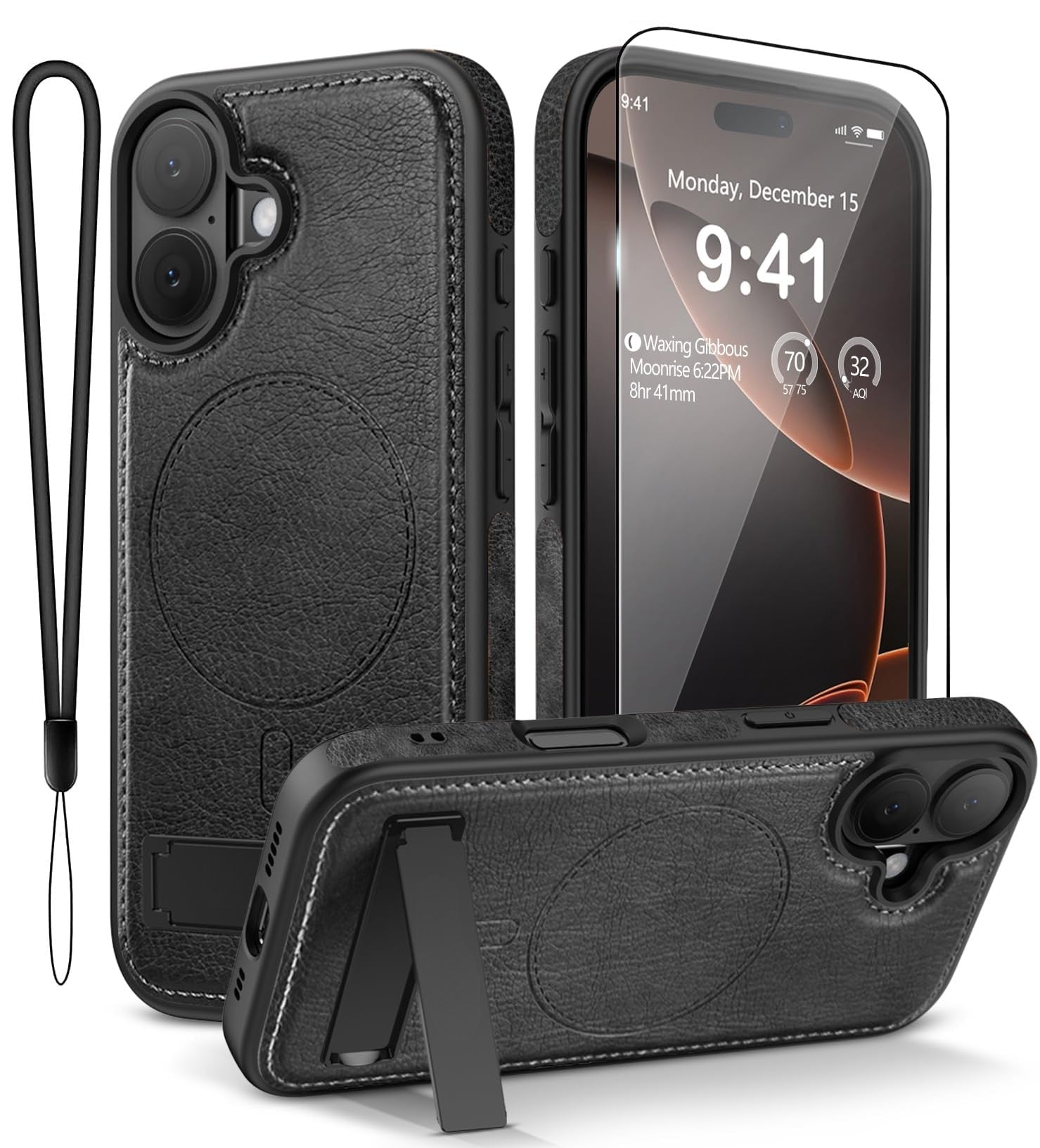 iPhone 17 Pro Max Leather Case with MagSafe Magnetic Kickstand