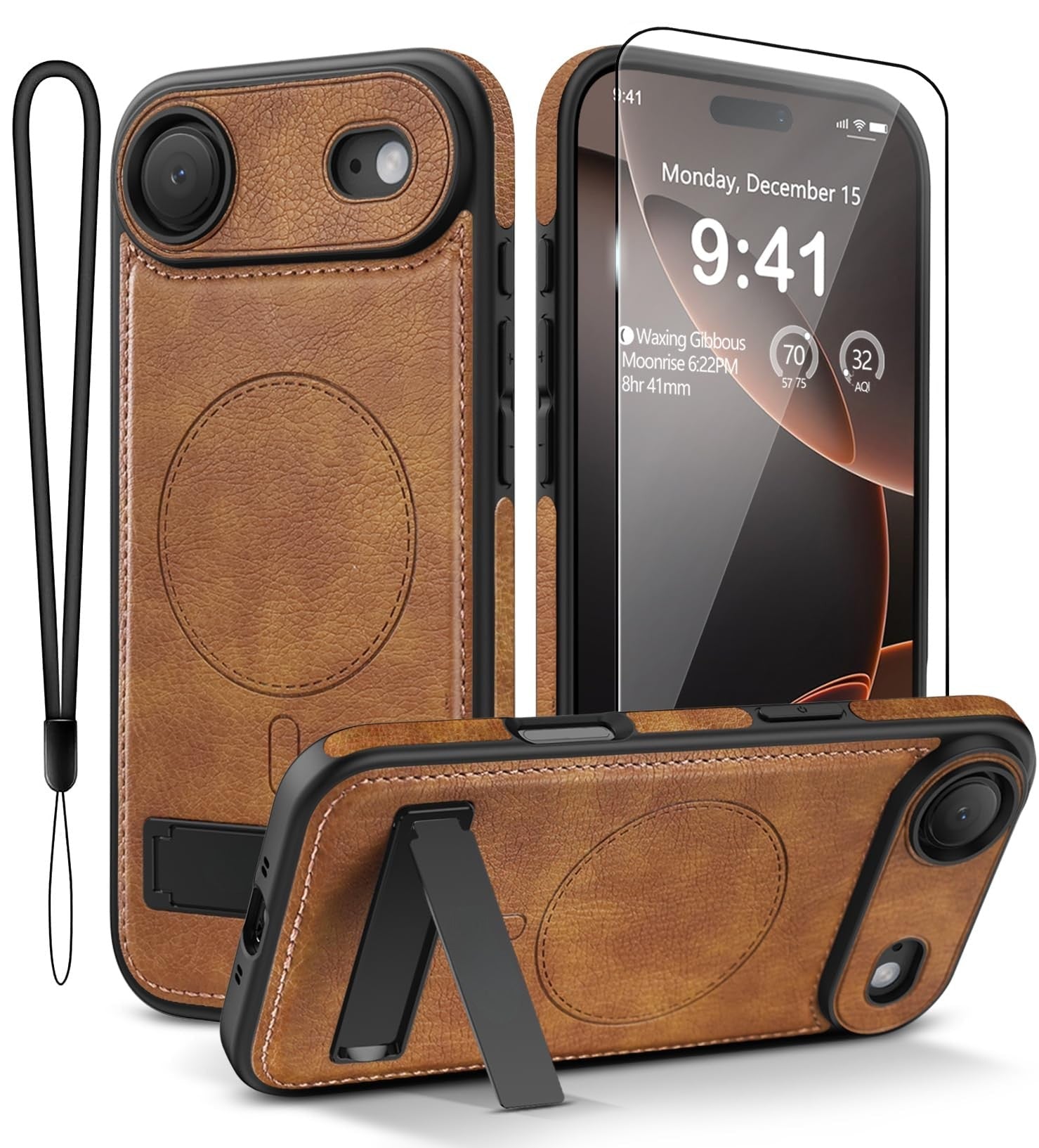 iPhone 17 Pro Max Leather Case with MagSafe Magnetic Kickstand