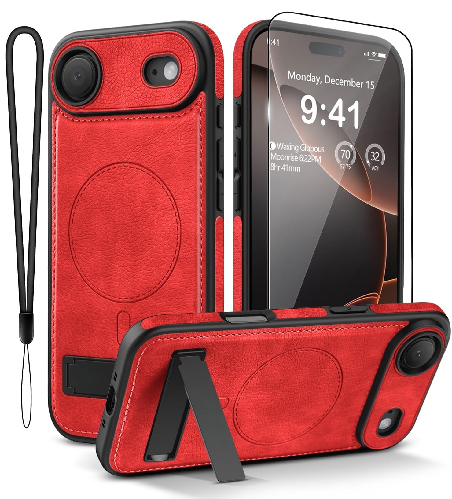 iPhone 17 Pro Max Leather Case with MagSafe Magnetic Kickstand