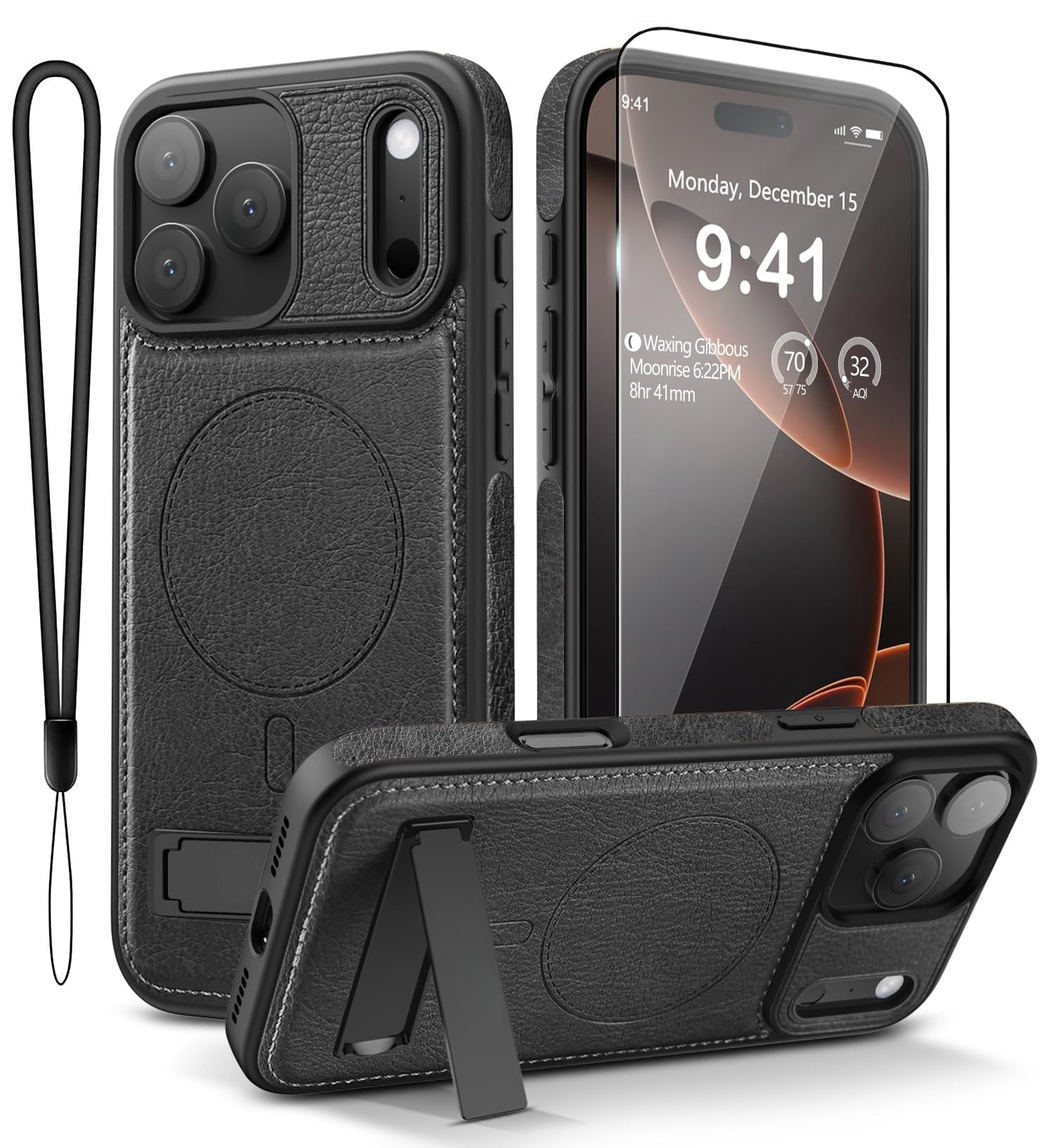iPhone 17 Pro Max Leather Case with MagSafe Magnetic Kickstand