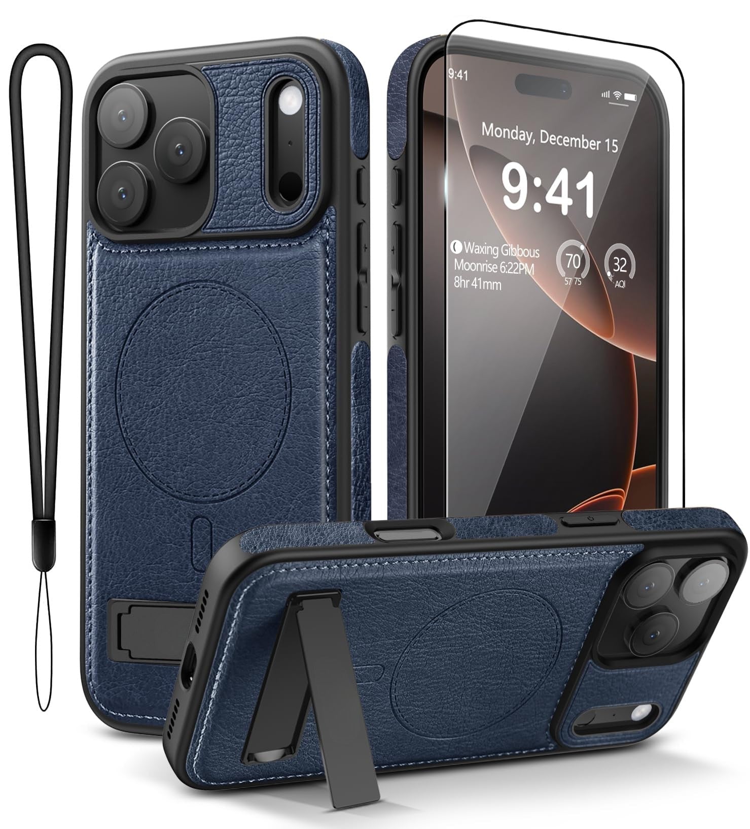 iPhone 17 Pro Max Leather Case with MagSafe Magnetic Kickstand