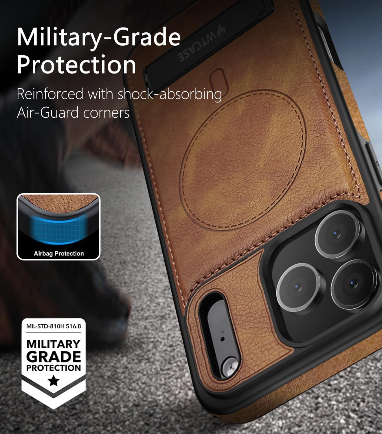 WTCASE Magnetic for iPhone 17 Pro Max Leather Case,Built-in Invisible Stand [Compatible with Magsafe] Protective Slim Kickstand Phone Cover for iPhone 17 Pro Max,Brown
