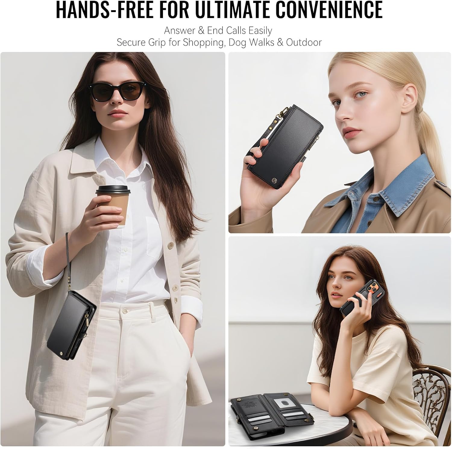 Defencase for iPhone 17 Pro Max Magnetic Wallet Case Compatible with Magsafe with RFID Blocking Zipper & Card Holder for Women Men PU Leather Strap Detachable Case for iPhone 17 Pro Max 6.9", Black