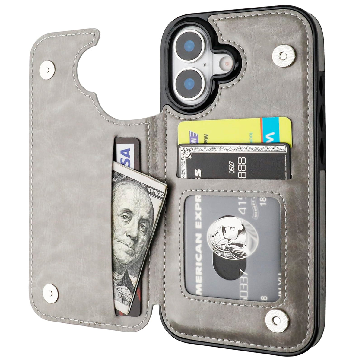 iPhone 17 Wallet Case with 3 Card Slots, Kickstand & PU Leather Cover
