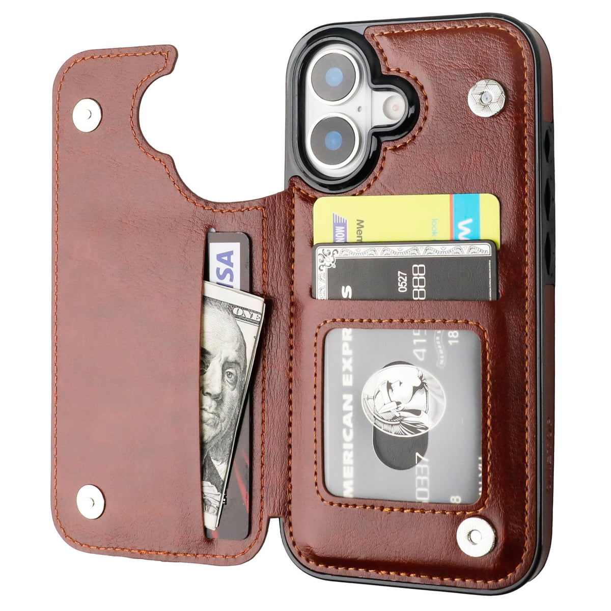 iPhone 17 Wallet Case with 3 Card Slots, Kickstand & PU Leather Cover