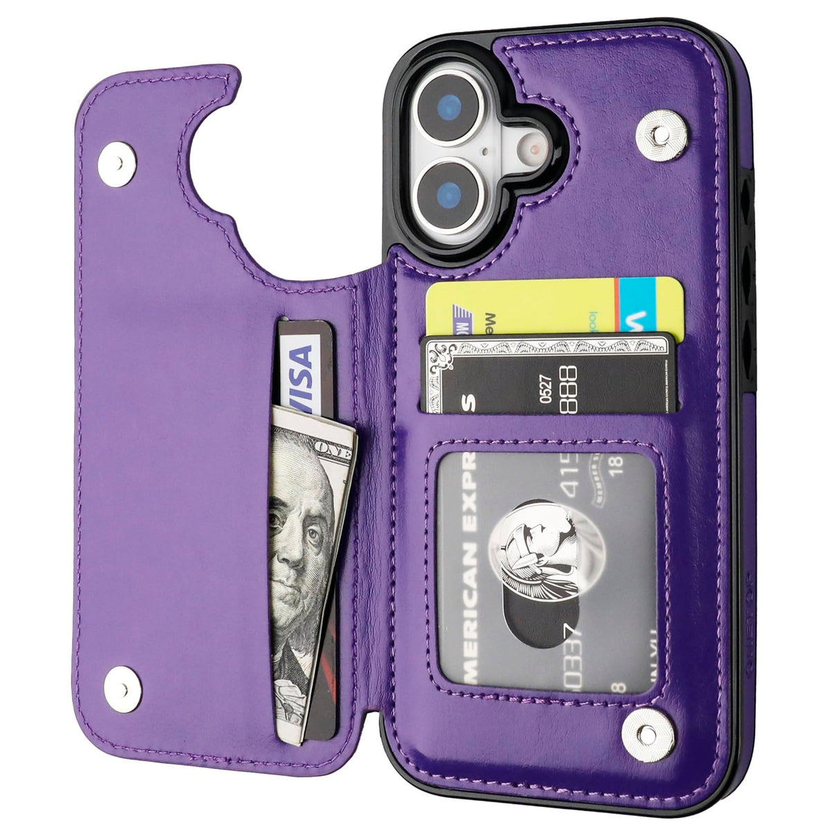 iPhone 17 Wallet Case with 3 Card Slots, Kickstand & PU Leather Cover