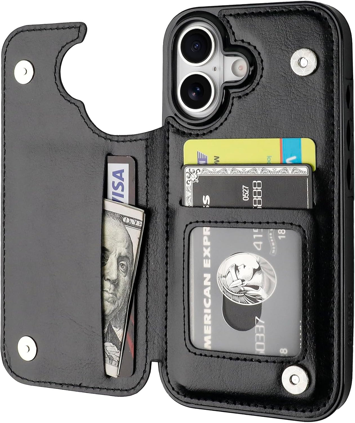 iPhone 17 Wallet Case with 3 Card Slots, Kickstand & PU Leather Cover