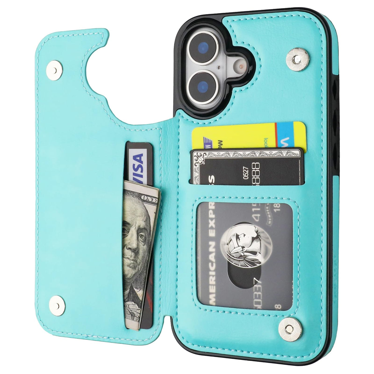 iPhone 17 Wallet Case with 3 Card Slots, Kickstand & PU Leather Cover