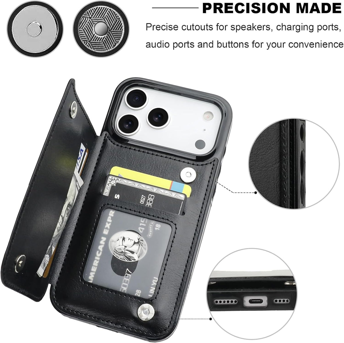ONETOP for iPhone 18/17 Pro Max Wallet Case with Credit Card Holder,Black