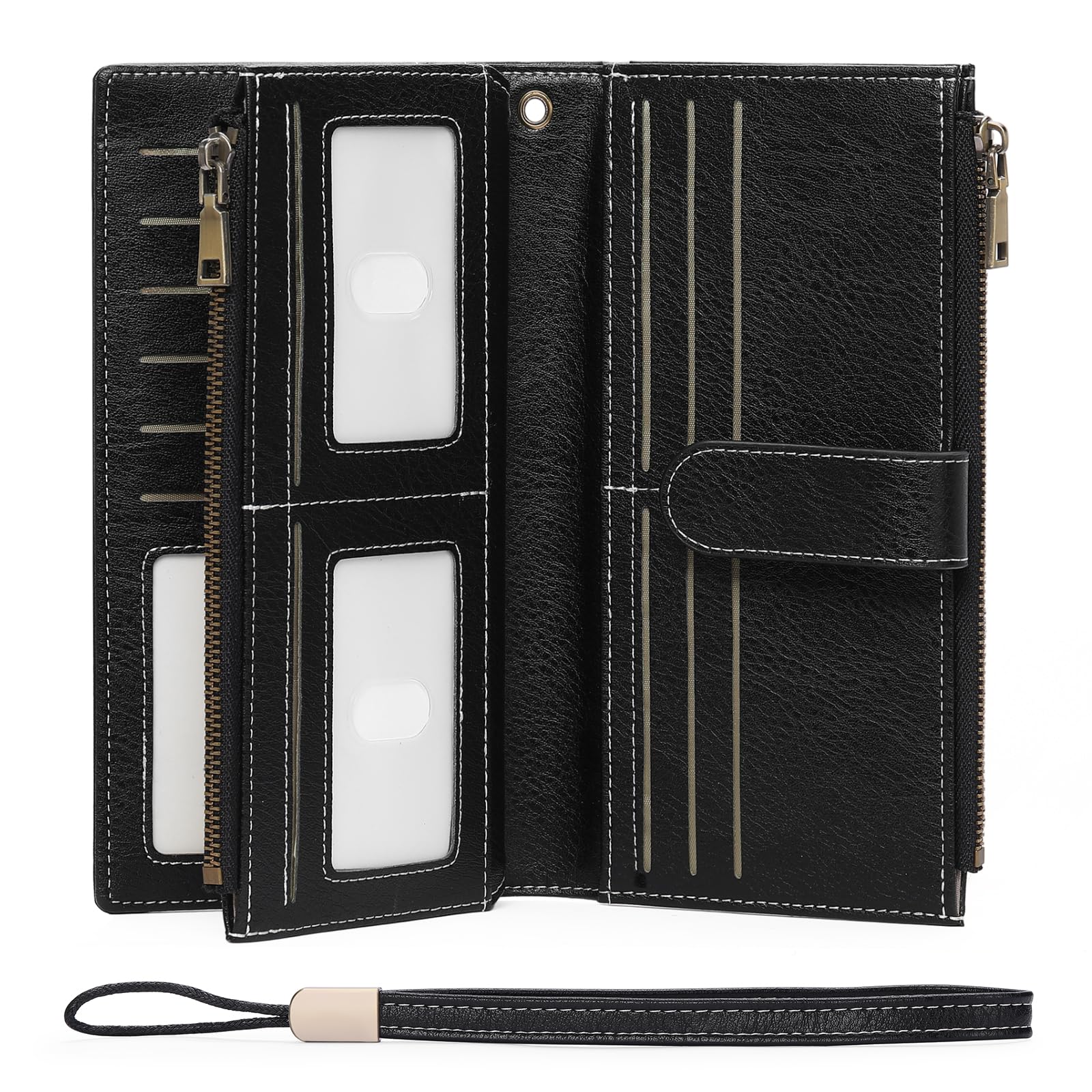 Large Leather Wallet for Women RFID Blocking Trifold Wristlet