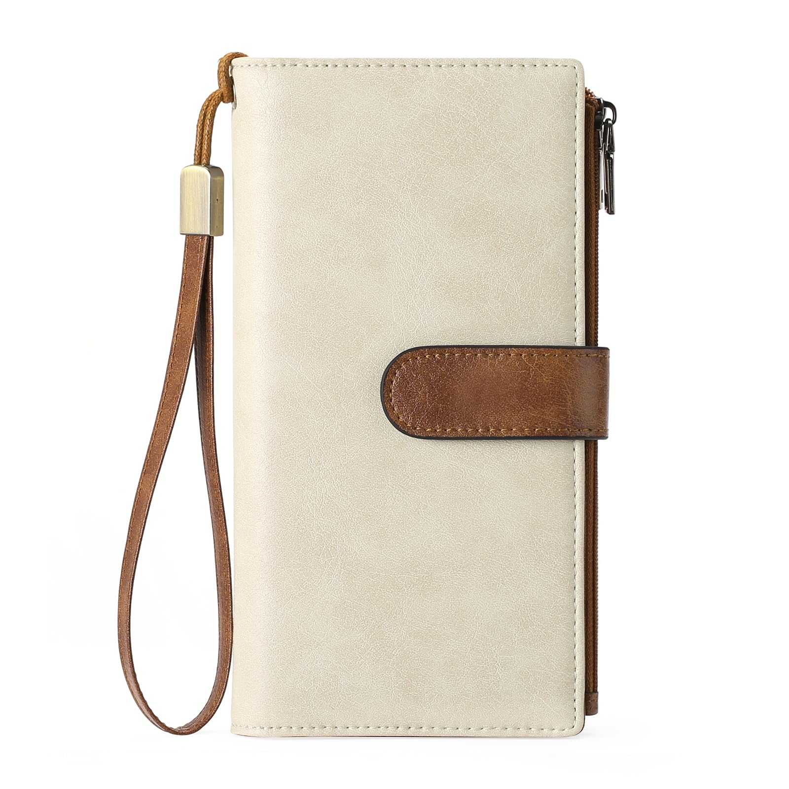 Large Leather Wallet for Women RFID Blocking Trifold Wristlet
