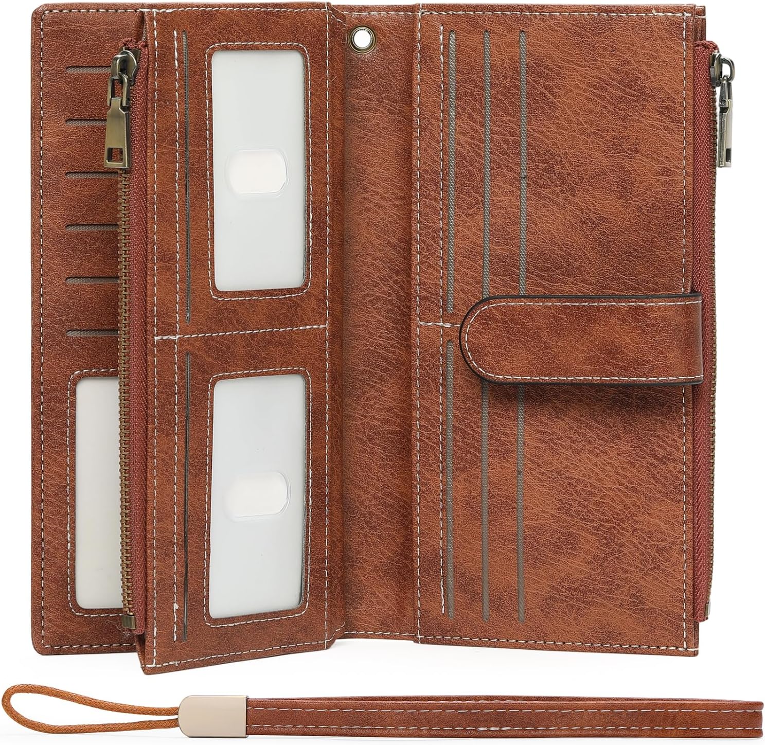 Large Leather Wallet for Women RFID Blocking Trifold Wristlet