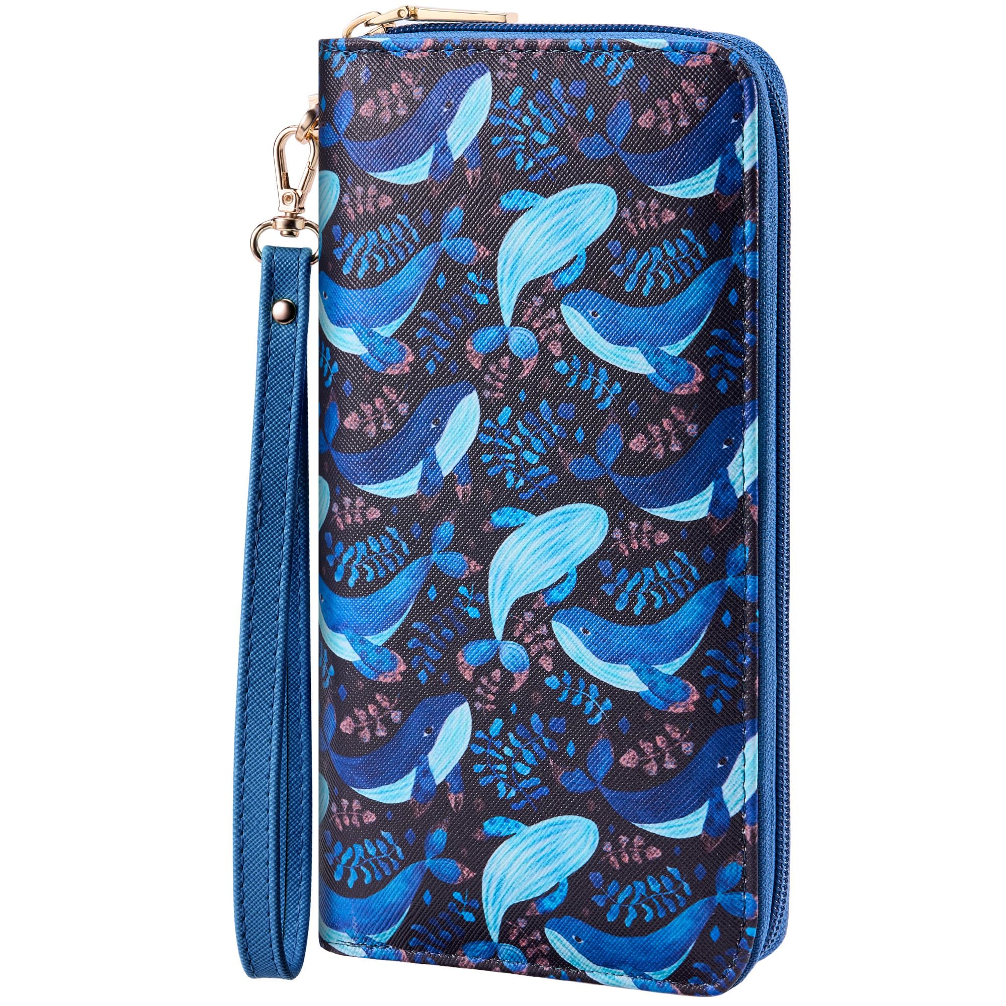 Large RFID Blocking Women’s Clutch Wallet with Wrist Strap & Zipper