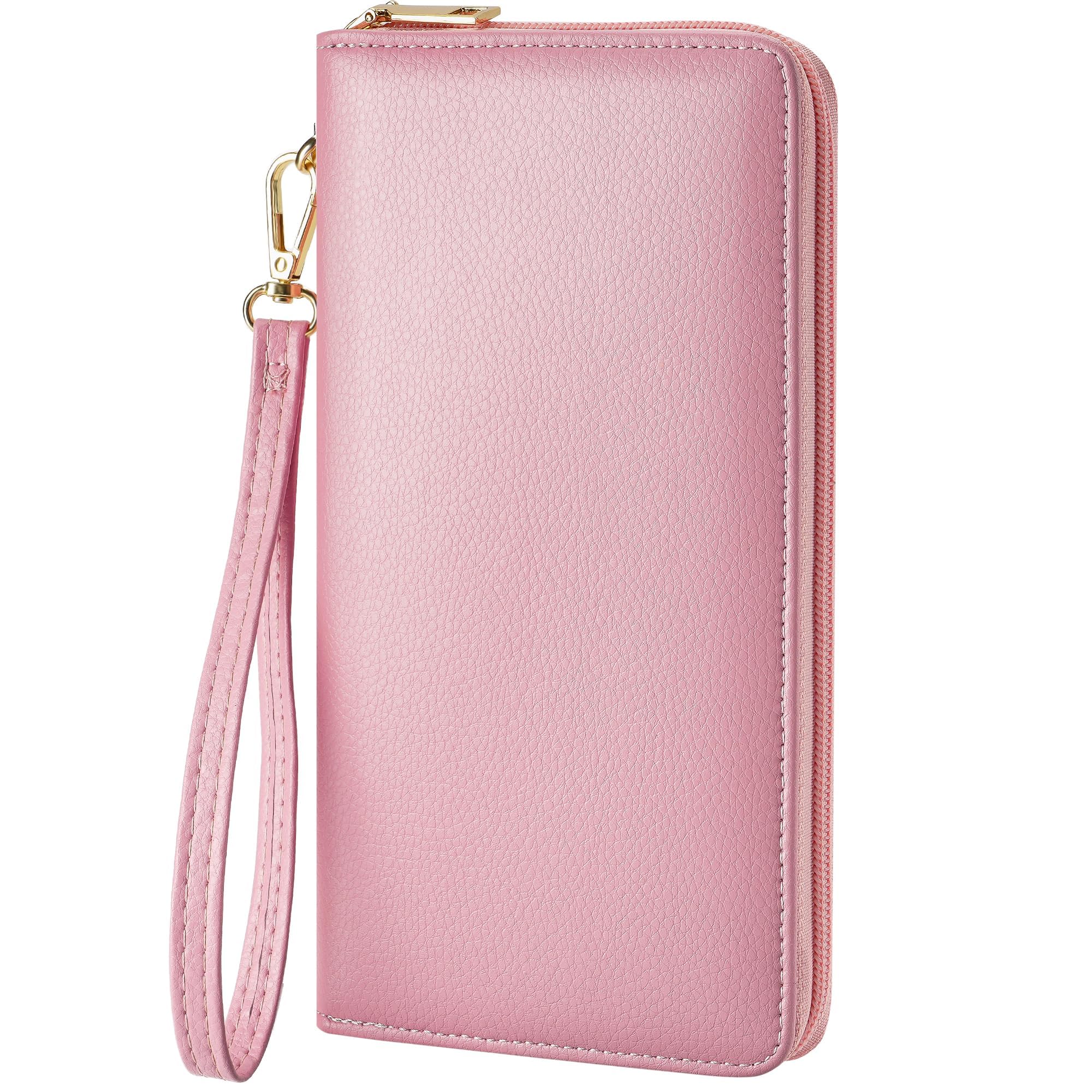 Large RFID Blocking Women’s Clutch Wallet with Wrist Strap & Zipper
