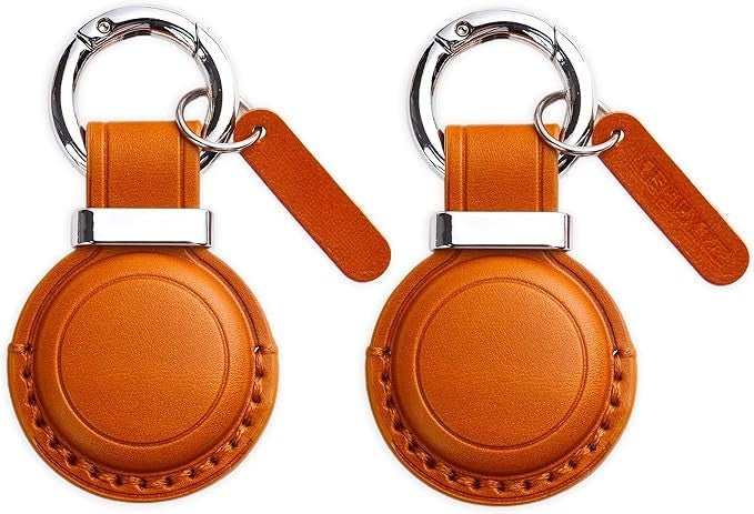 Leather Air Tag Key chain Holder Durable Case with Ring Clip