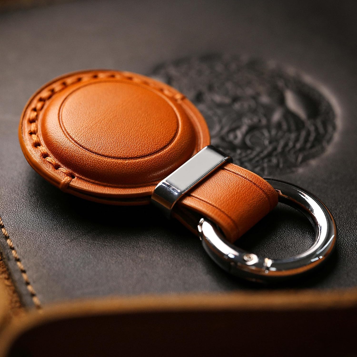 Leather Air Tag Key chain Holder Durable Case with Ring Clip
