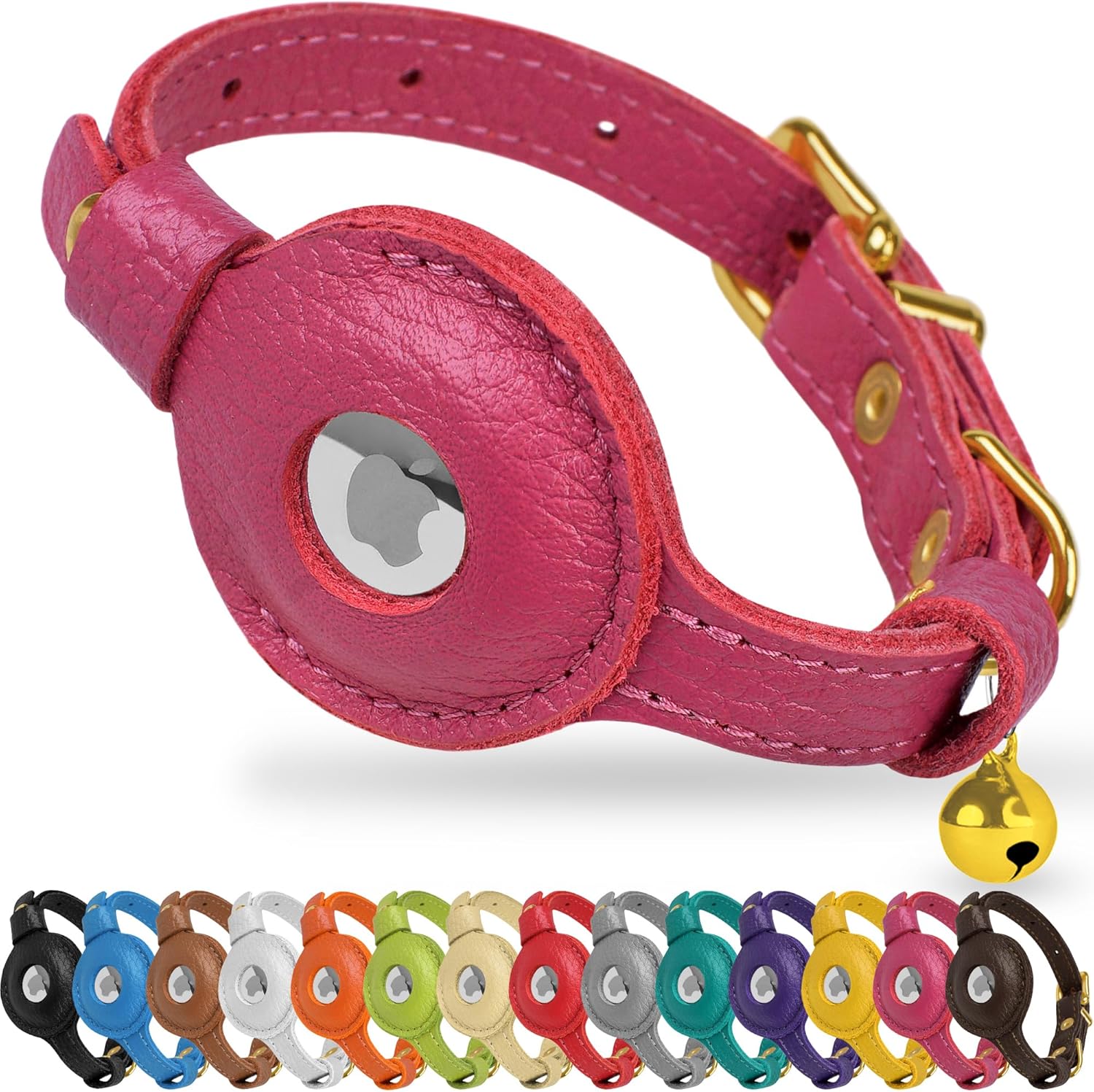 Leather AirTag Cat Collar with Bell - GPS Tracker for Cats & Small Dogs - Abbycart