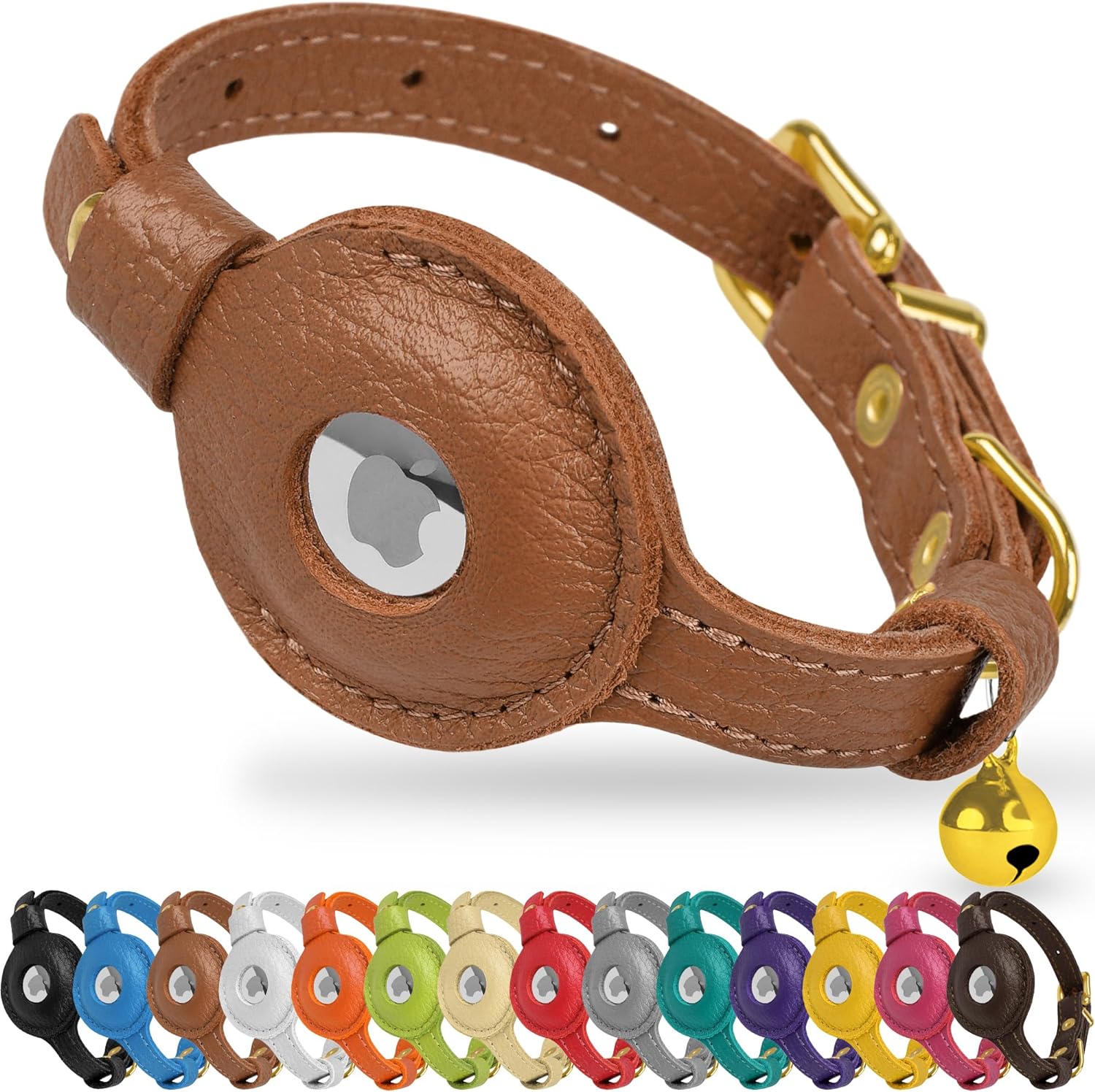 Leather AirTag Cat Collar with Bell - GPS Tracker for Cats & Small Dogs - Abbycart