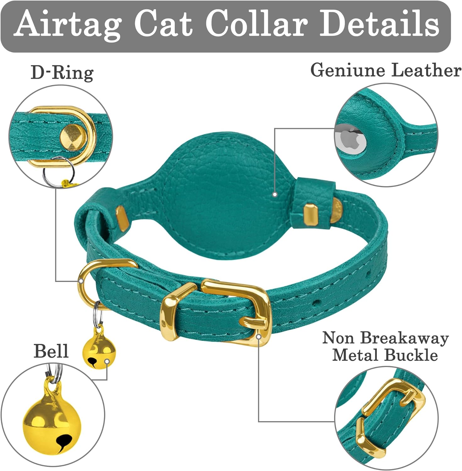 Leather AirTag Cat Collar with Bell - GPS Tracker for Cats & Small Dogs - Abbycart