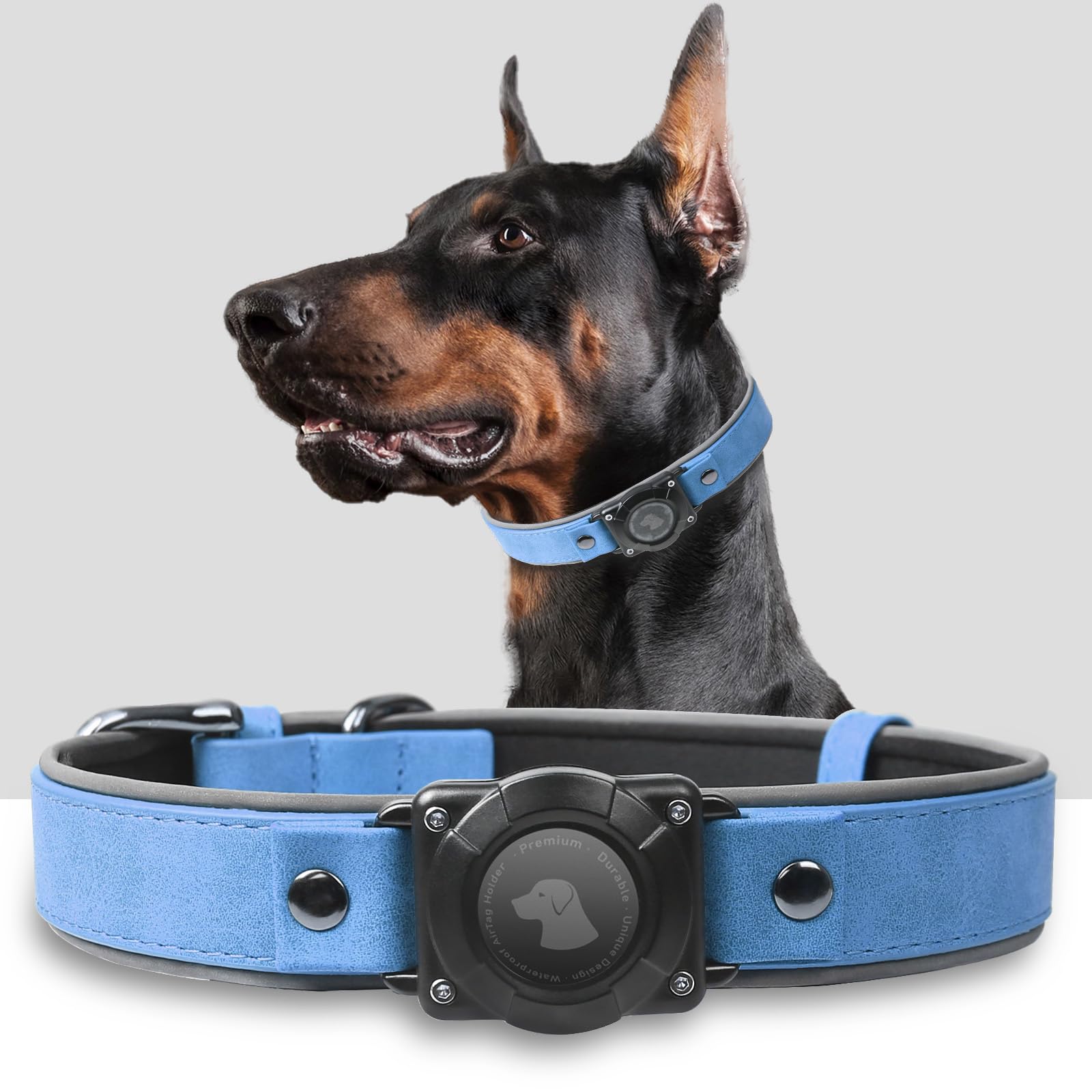 Leather AirTag Dog Collar – Waterproof, Reflective & Adjustable GPS Tracker for Medium and Large Dogs - Abbycart