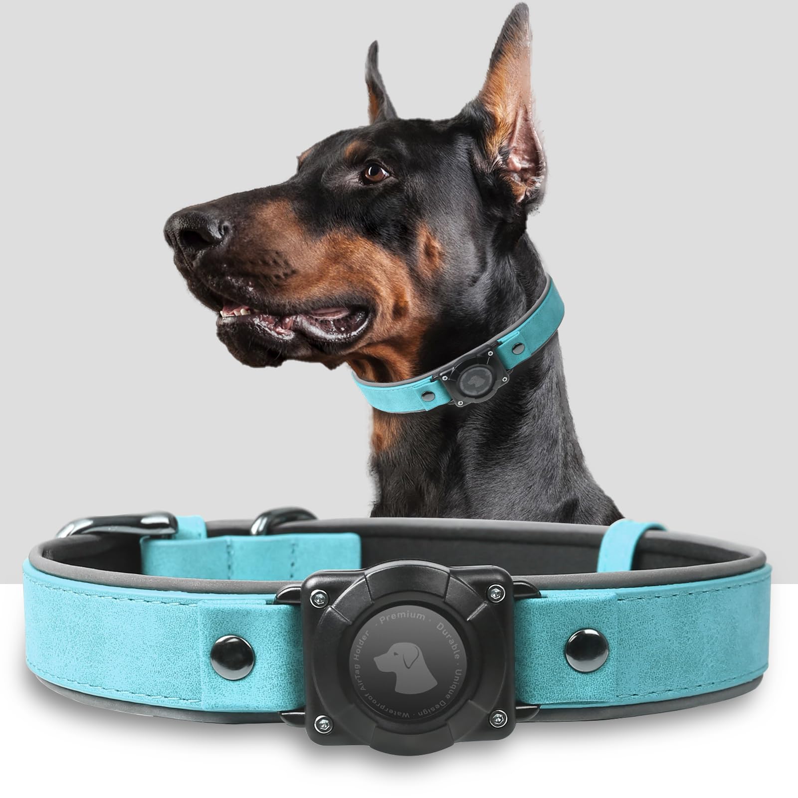 Leather AirTag Dog Collar – Waterproof, Reflective & Adjustable GPS Tracker for Medium and Large Dogs - Abbycart