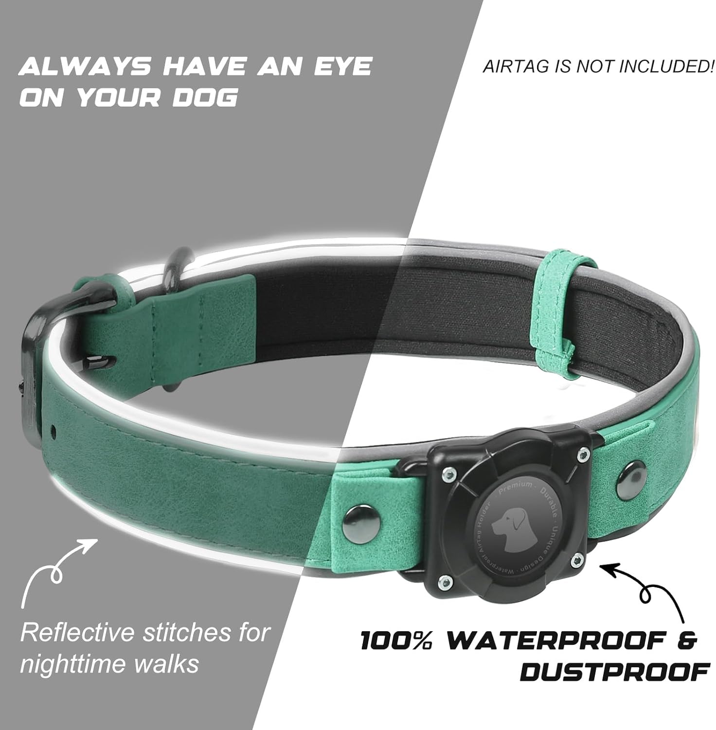 Leather AirTag Dog Collar – Waterproof, Reflective & Adjustable GPS Tracker for Medium and Large Dogs - Abbycart