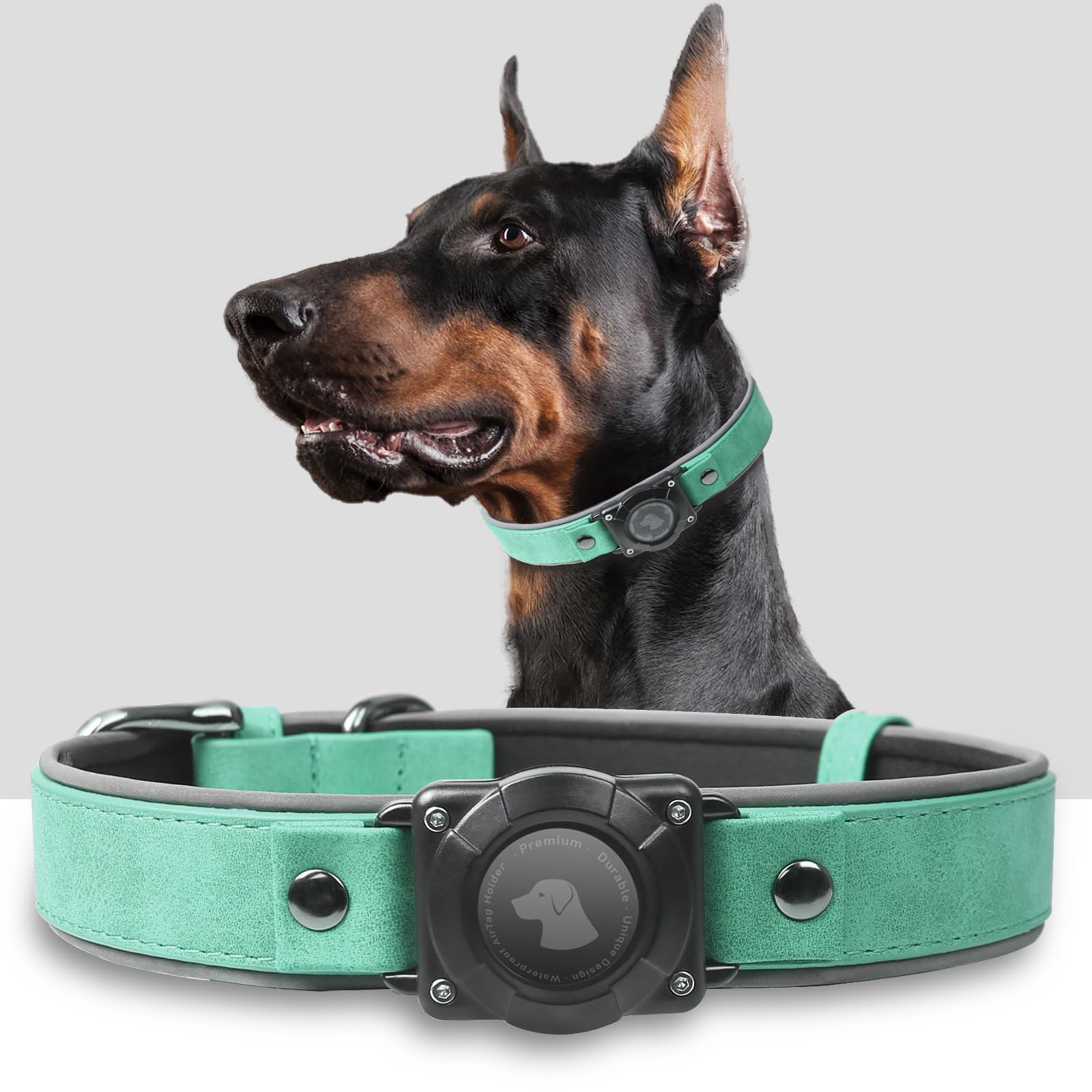 Leather AirTag Dog Collar – Waterproof, Reflective & Adjustable GPS Tracker for Medium and Large Dogs - Abbycart