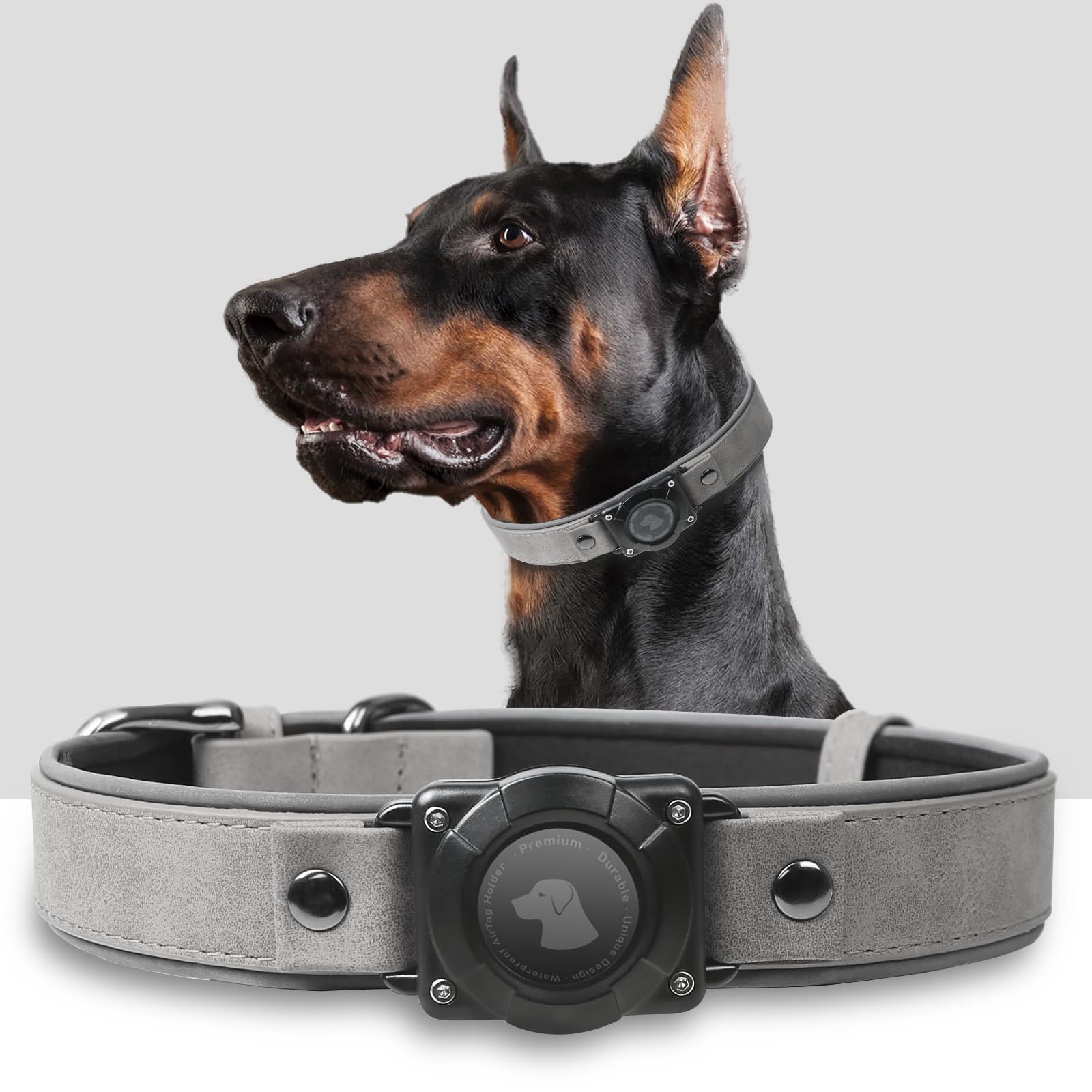 Leather AirTag Dog Collar – Waterproof, Reflective & Adjustable GPS Tracker for Medium and Large Dogs - Abbycart