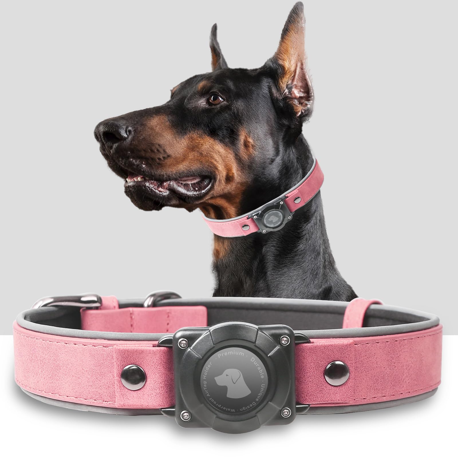 Leather AirTag Dog Collar – Waterproof, Reflective & Adjustable GPS Tracker for Medium and Large Dogs - Abbycart