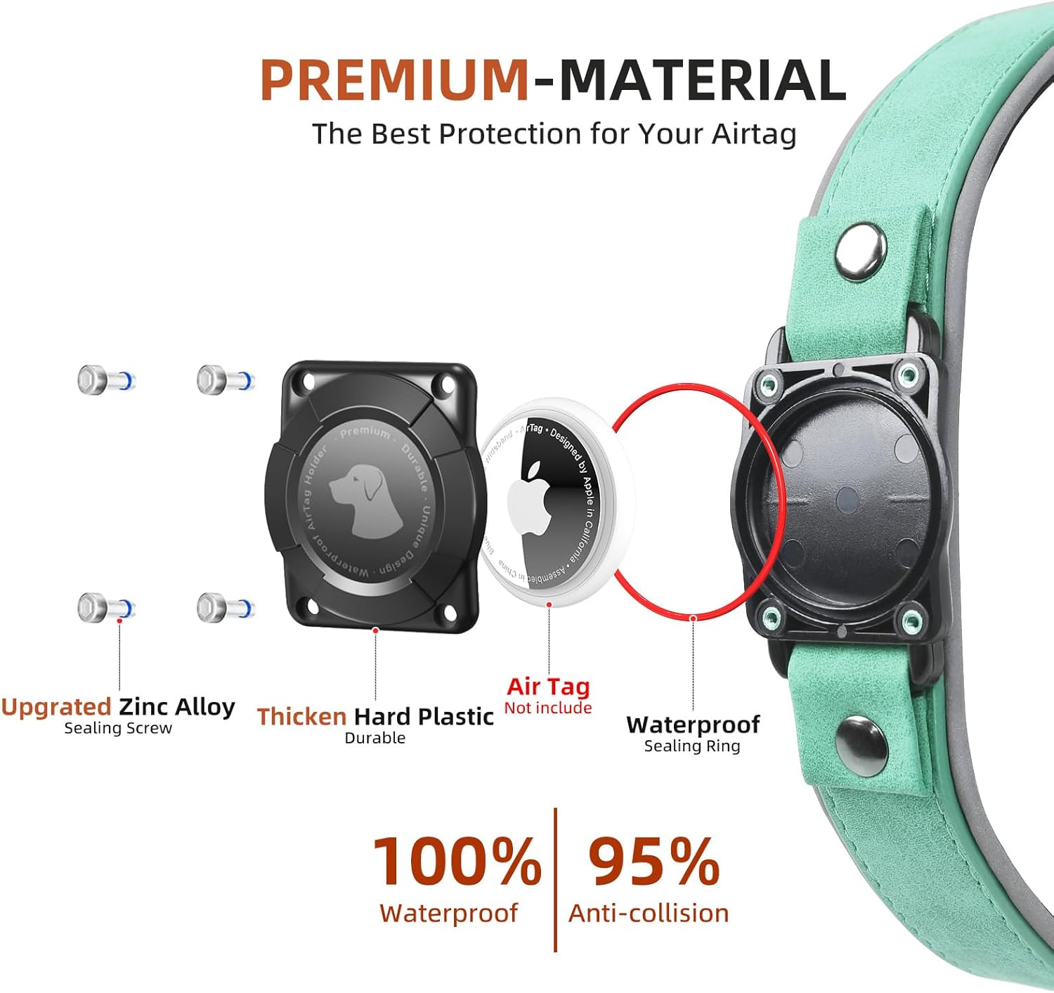 Leather AirTag Dog Collar – Waterproof, Reflective & Adjustable GPS Tracker for Medium and Large Dogs - Abbycart