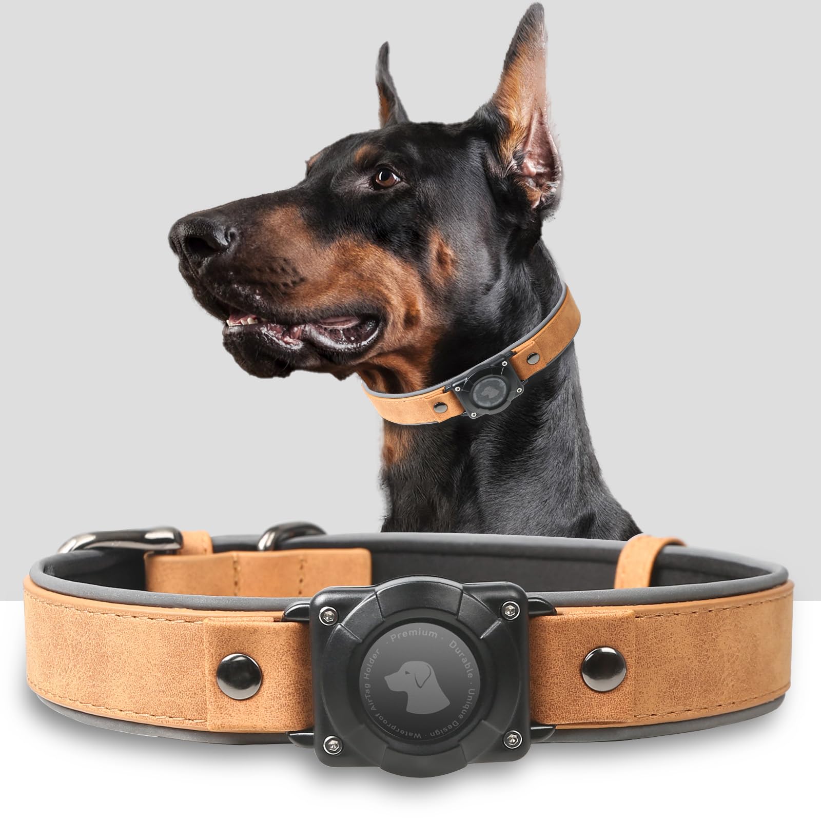 Leather AirTag Dog Collar – Waterproof, Reflective & Adjustable GPS Tracker for Medium and Large Dogs - Abbycart
