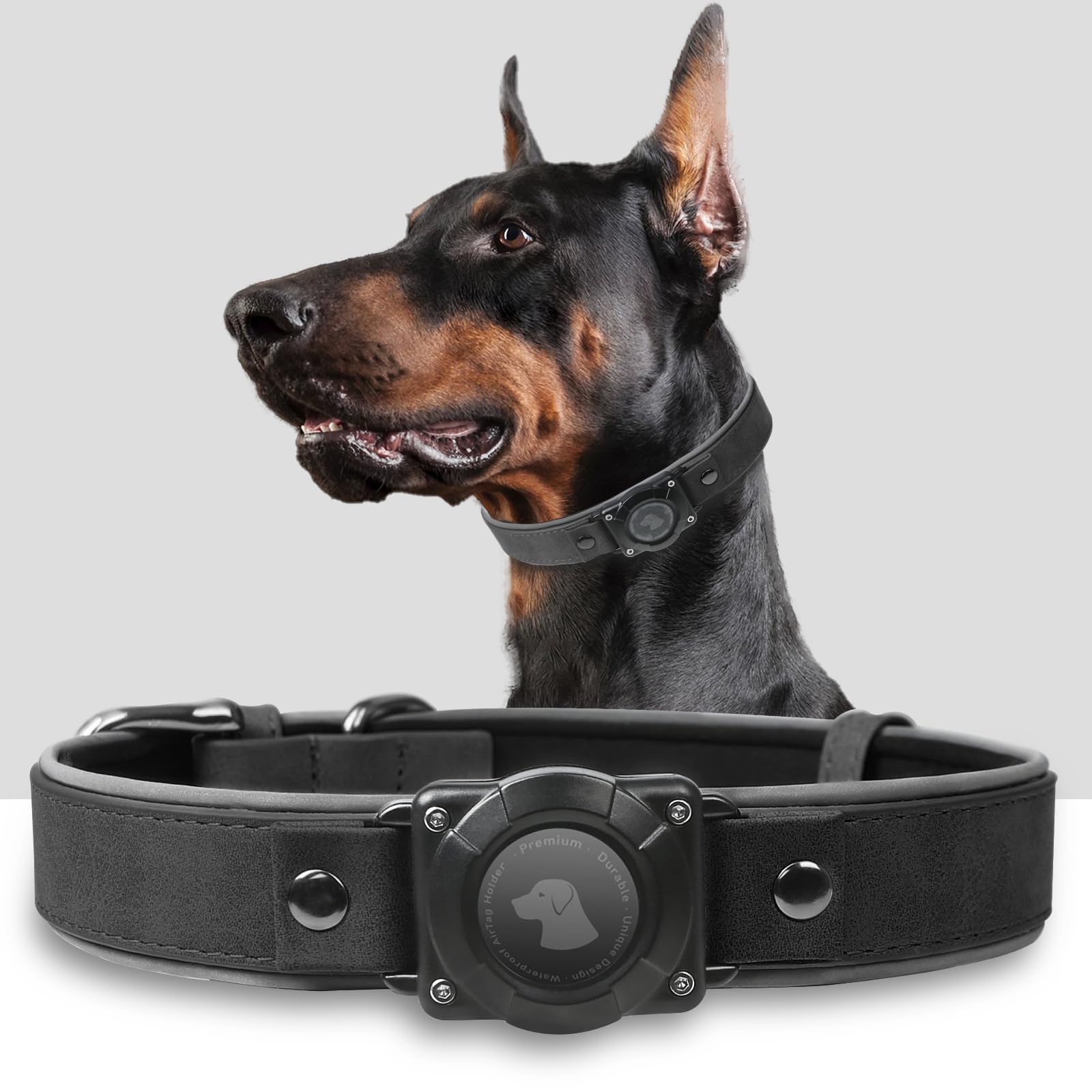 Leather AirTag Dog Collar – Waterproof, Reflective & Adjustable GPS Tracker for Medium and Large Dogs - Abbycart