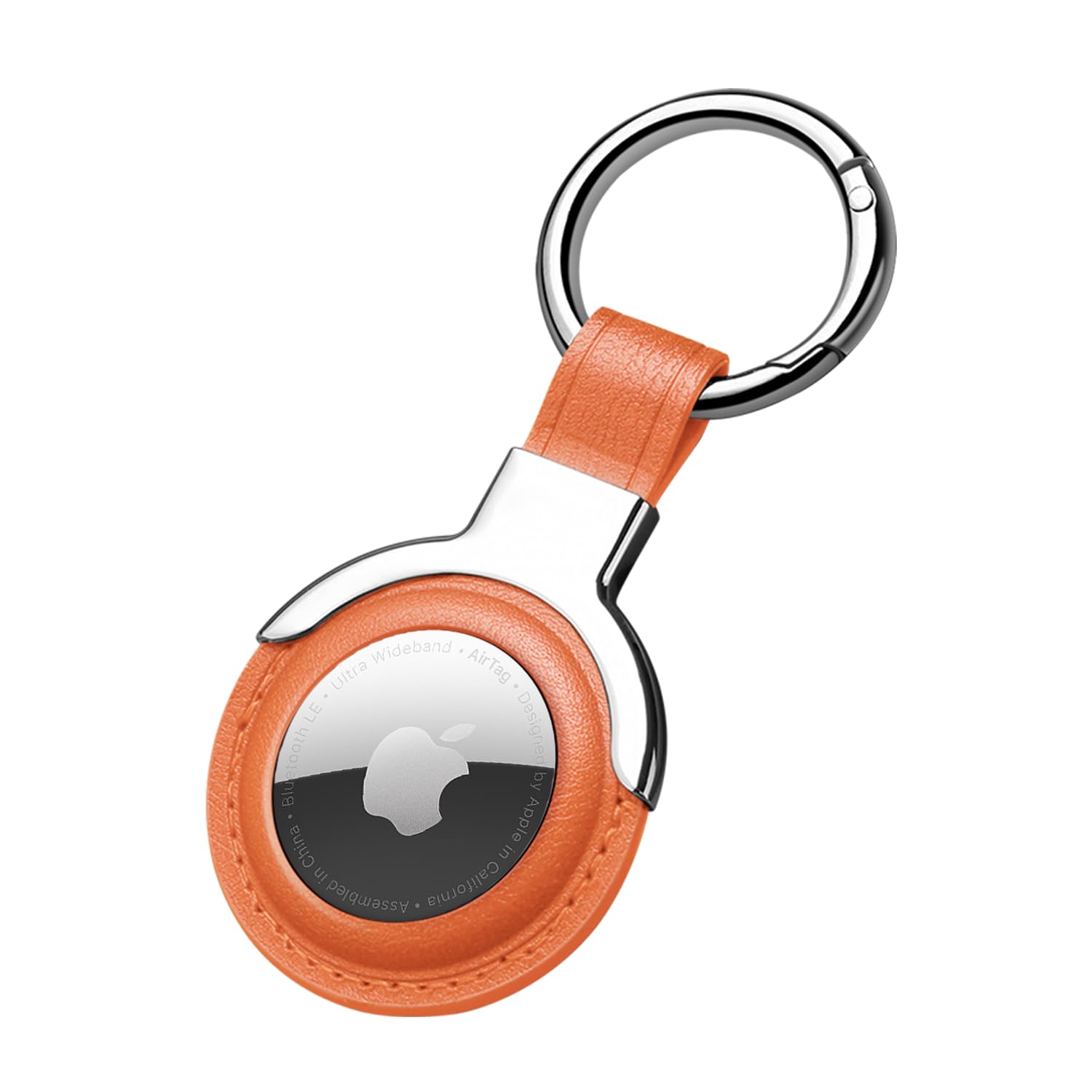 Leather AirTag Keychain Case, Protective Loop Holder with Snap Closure for Keys, Luggage, Pet Collar & Bags