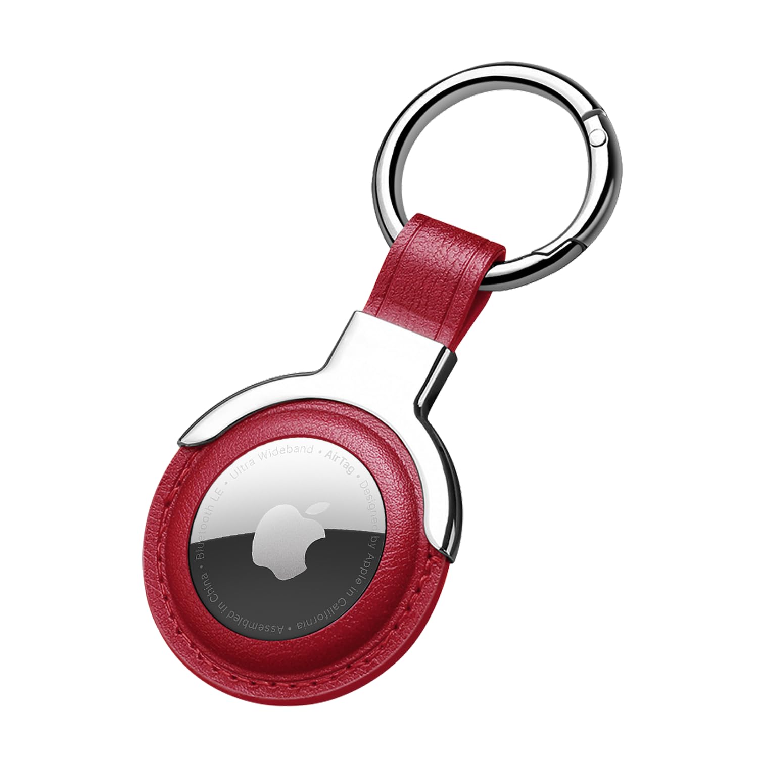 Leather AirTag Keychain Case, Protective Loop Holder with Snap Closure for Keys, Luggage, Pet Collar & Bags