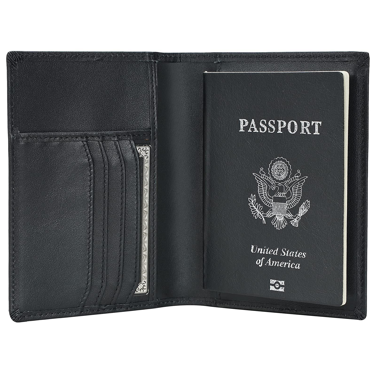 Leather Passport Holder Air Tag Slot RFID Slim Bifold Wallet