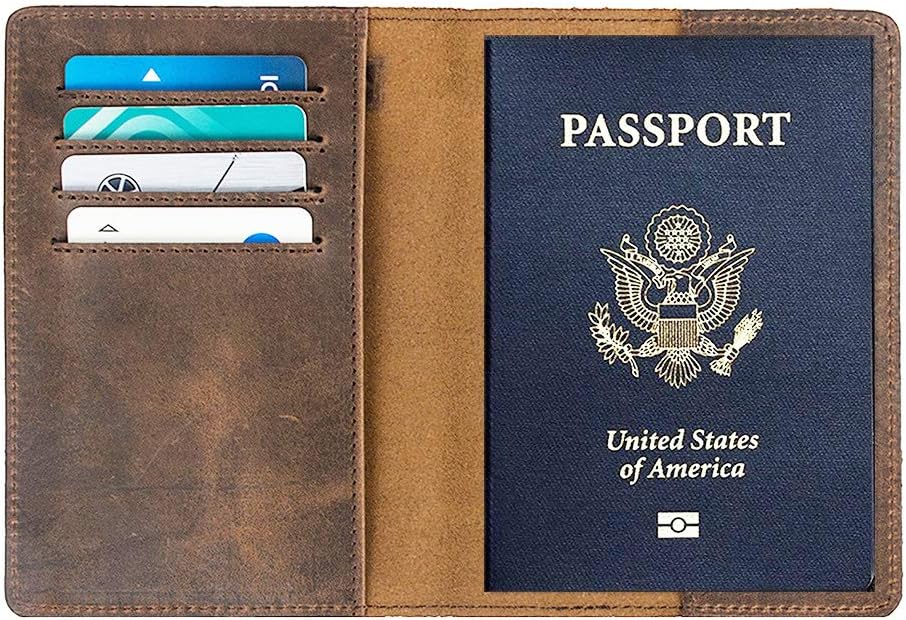 Leather Passport Holder RFID Blocking Slim Travel Wallet Men