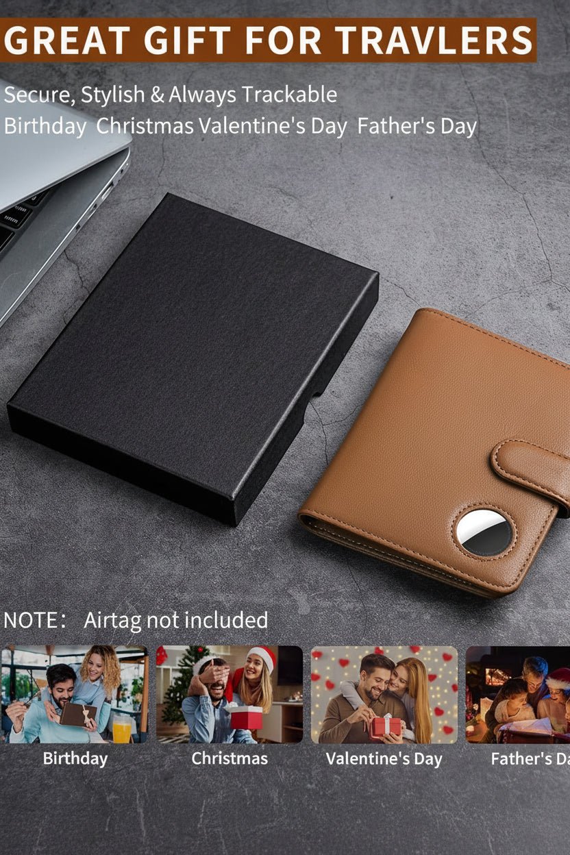 Passport Holder for Travel with AirTag Holder- Leather RFID Blocking Travel accessories with 5 Cards Slot&1ID Window,Magnetic Closure,Gift Box(Air Tag Not Included)
