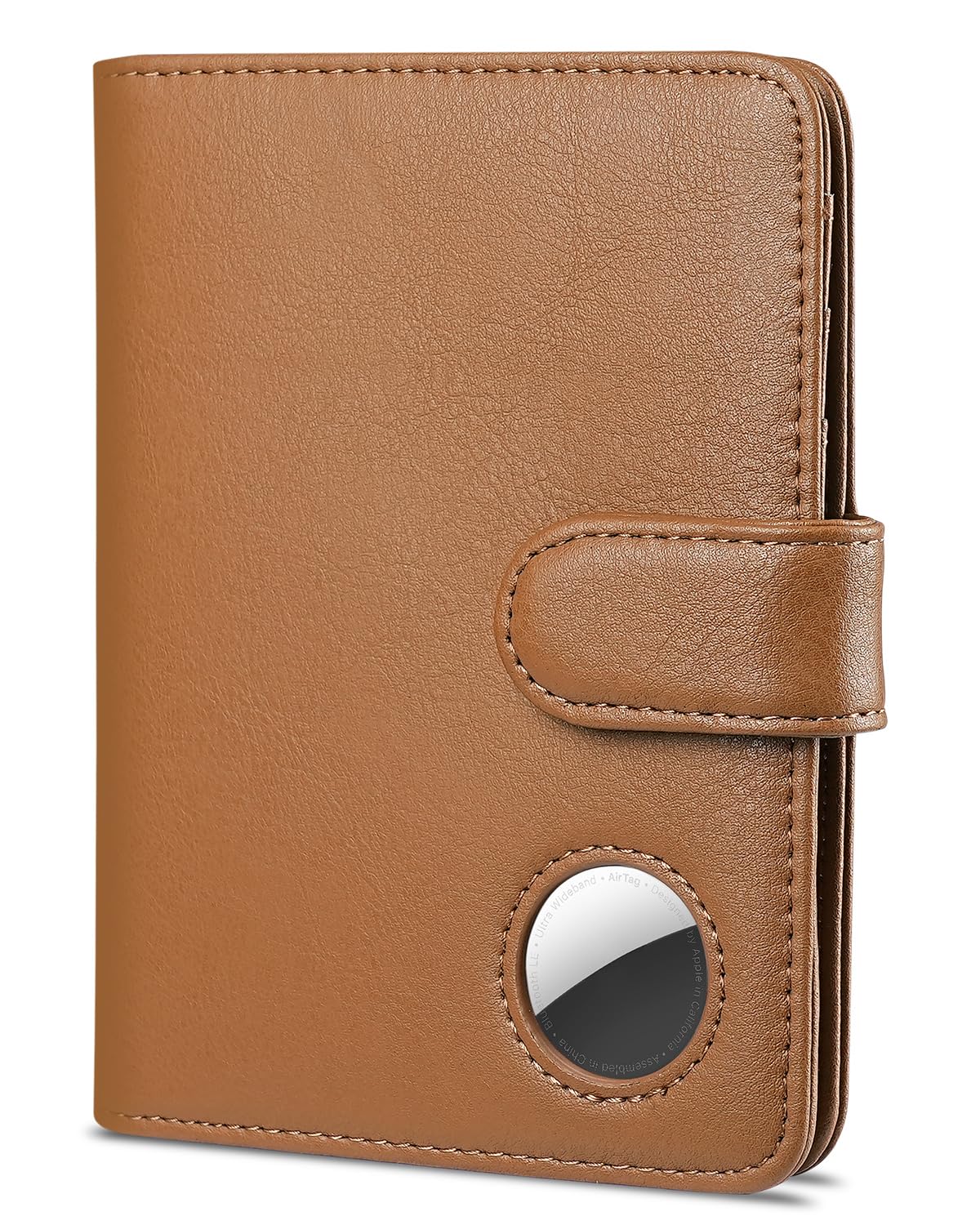 Leather Passport Holder with Air Tag Slot RFID Travel Wallet