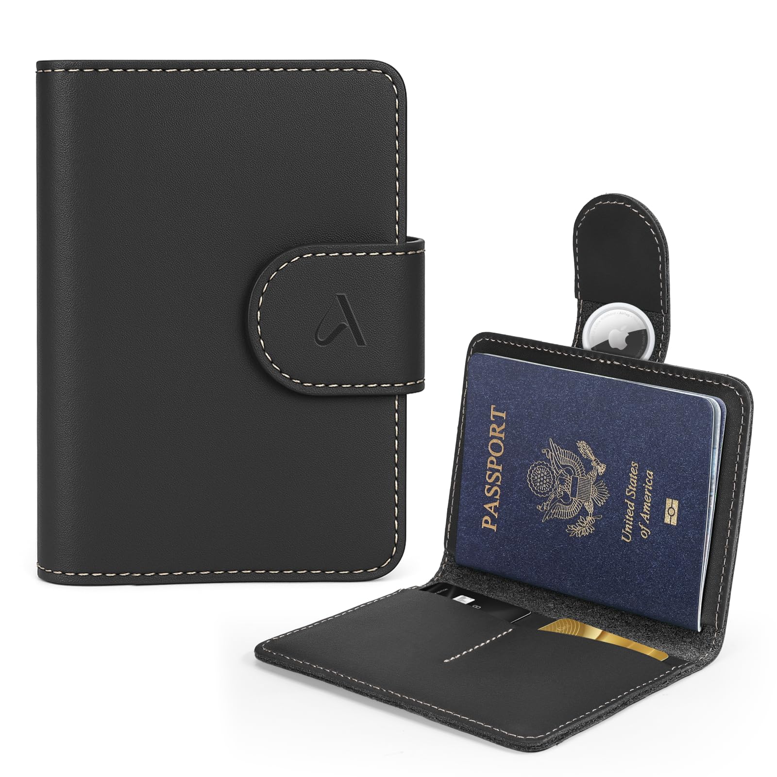 Leather Passport Holder with AirTag Slot | RFID Travel Wallet - Abbycart