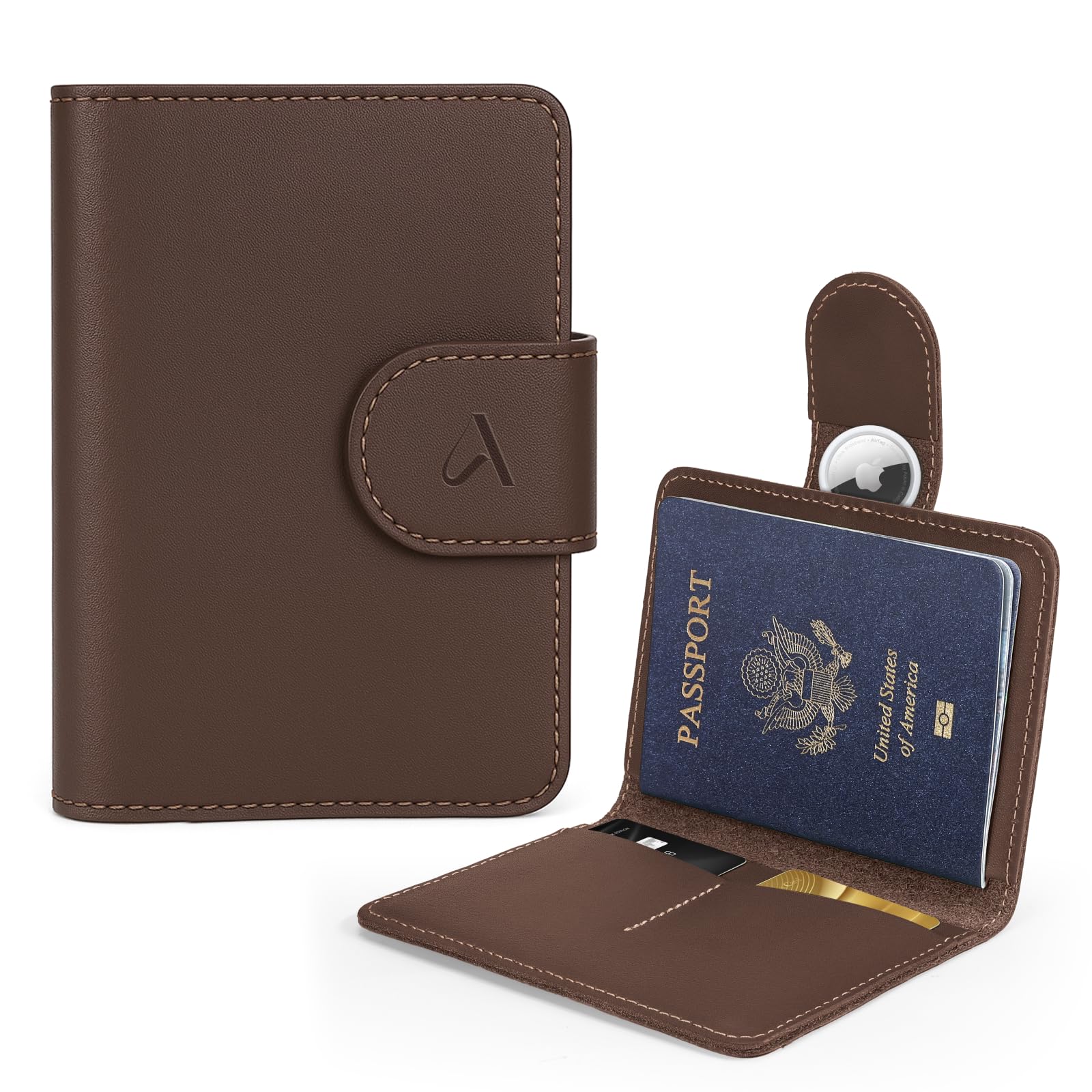 Leather Passport Holder with AirTag Slot | RFID Travel Wallet - Abbycart